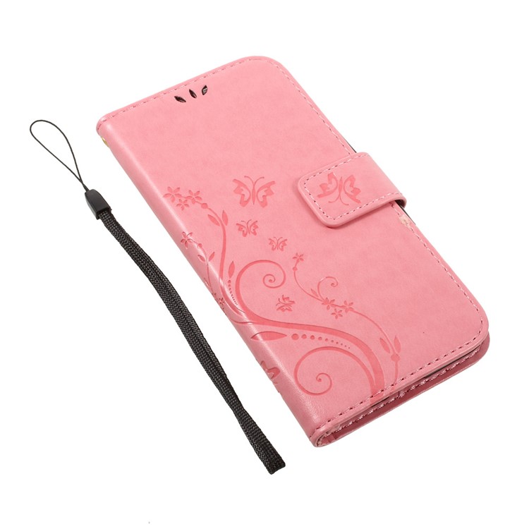 Imprinted Butterfly Flower PU Leather Wallet Stand Phone Case with Strap for LG K10 (2017) - Pink-7