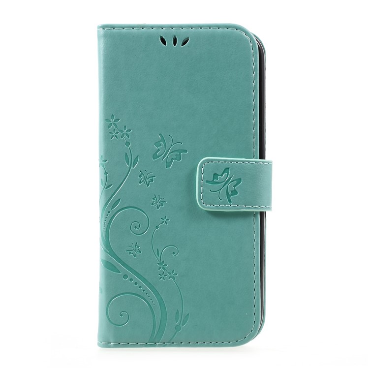 Imprinted Butterfly Flower Flip Leather Wallet Stand Cell Phone Case with Strap for LG K10 (2017) - Cyan-1
