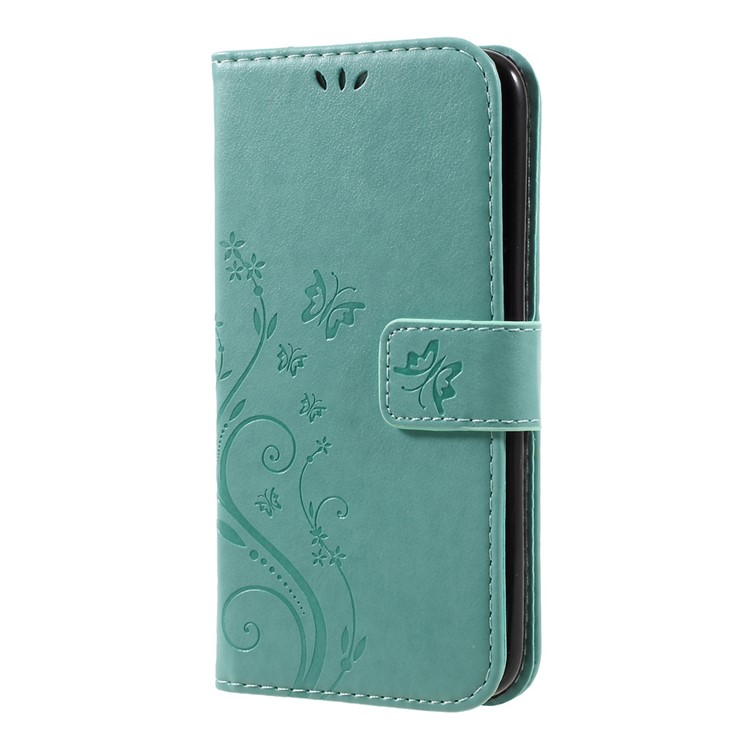 Imprinted Butterfly Flower Flip Leather Wallet Stand Cell Phone Case with Strap for LG K10 (2017) - Cyan-2