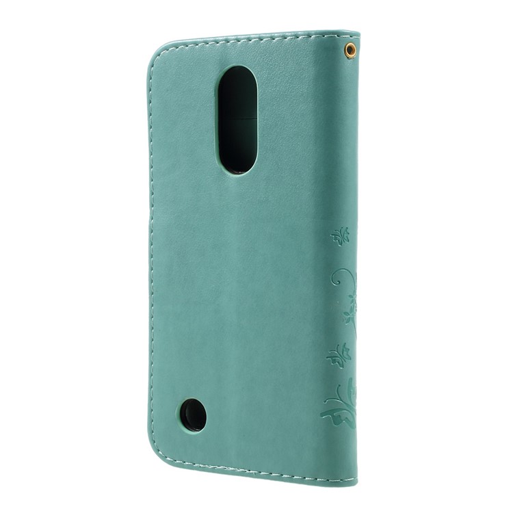 Imprinted Butterfly Flower Flip Leather Wallet Stand Cell Phone Case with Strap for LG K10 (2017) - Cyan-3