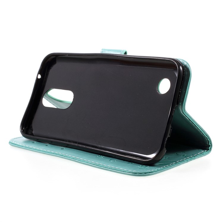 Imprinted Butterfly Flower Flip Leather Wallet Stand Cell Phone Case with Strap for LG K10 (2017) - Cyan-4