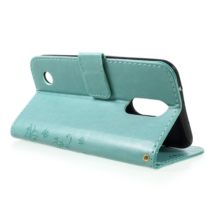 Imprinted Butterfly Flower Flip Leather Wallet Stand Cell Phone Case with Strap for LG K10 (2017) - Cyan-5