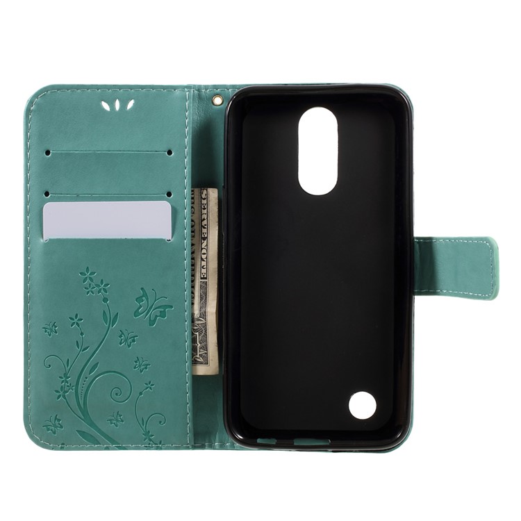 Imprinted Butterfly Flower Flip Leather Wallet Stand Cell Phone Case with Strap for LG K10 (2017) - Cyan-6