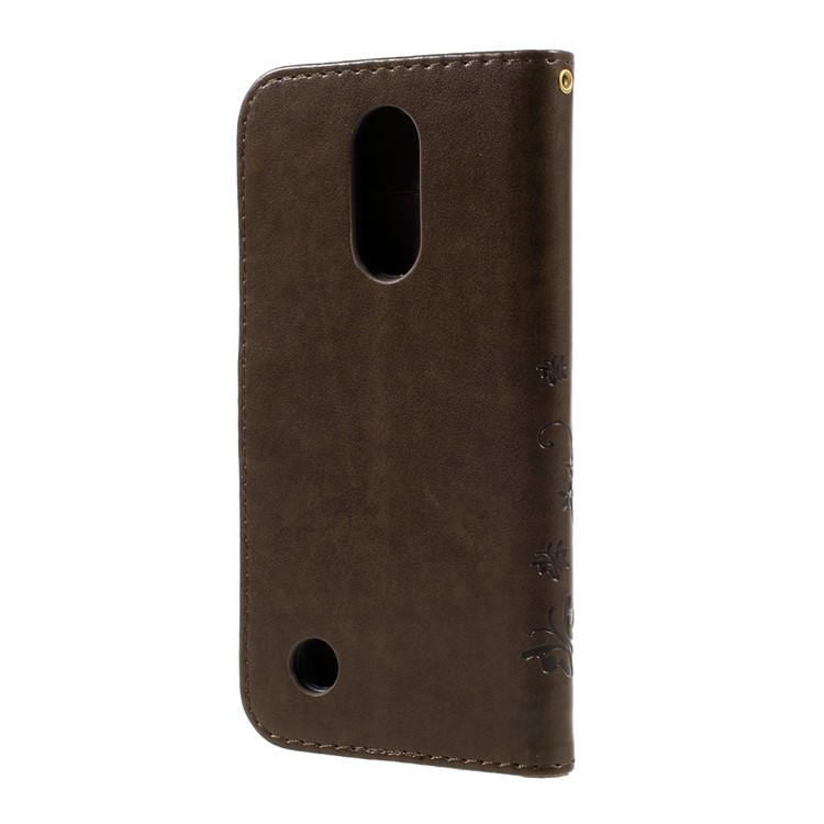 For LG K10 (2017) Imprinted Butterfly Flower Leather Wallet Stand Case Shell with Strap - Brown-3