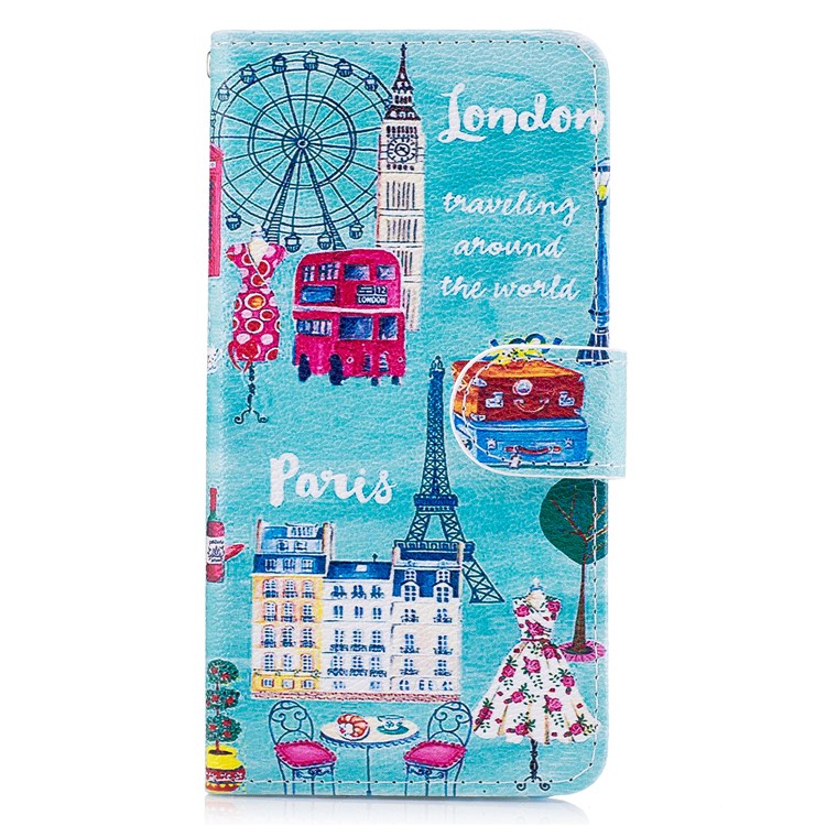 Pattern Printing Wallet Leather Stand Case for LG G6 - London Paris Elements-1