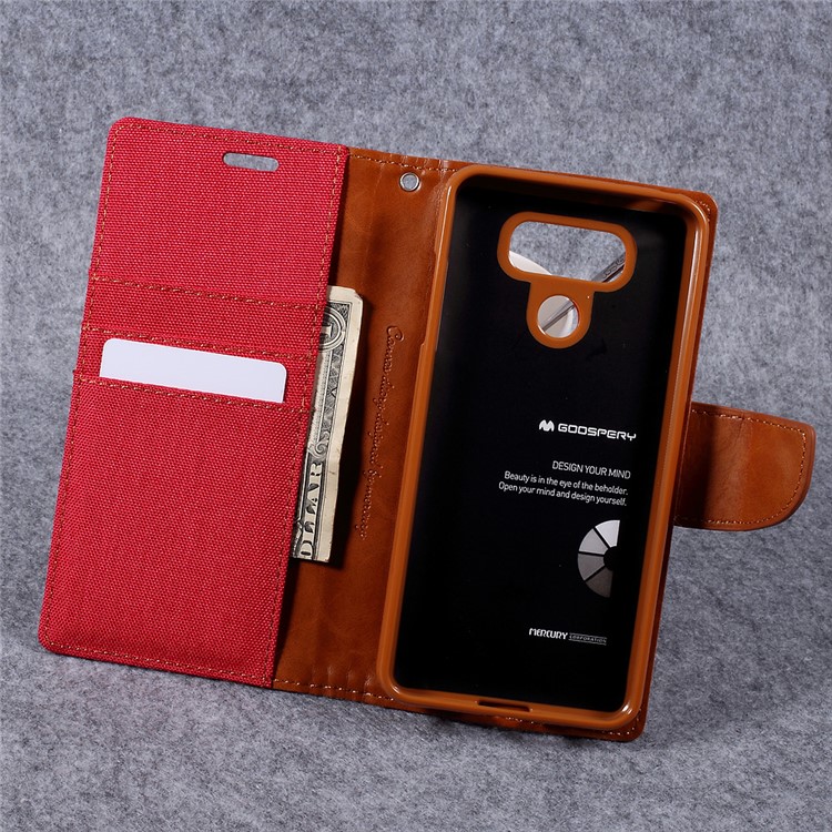 MERCURY GOOSPERY Canvas Diary PU Leather Wallet Cover for LG G6 - Red-6