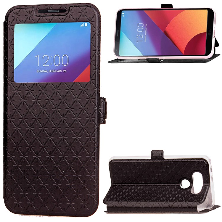 Rhombus Grain View Window Leather Phone Case with Card Slot for LG G6 - Black-1