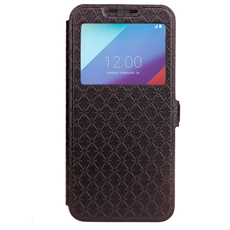 Rhombus Grain View Window Leather Phone Case with Card Slot for LG G6 - Black-2