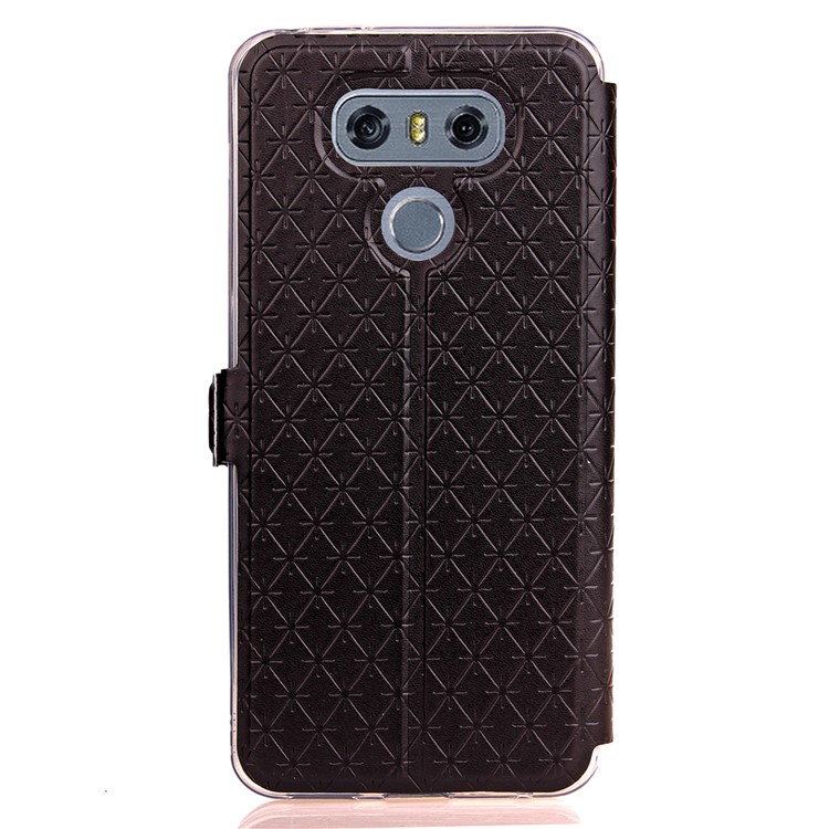 Rhombus Grain View Window Leather Phone Case with Card Slot for LG G6 - Black-3