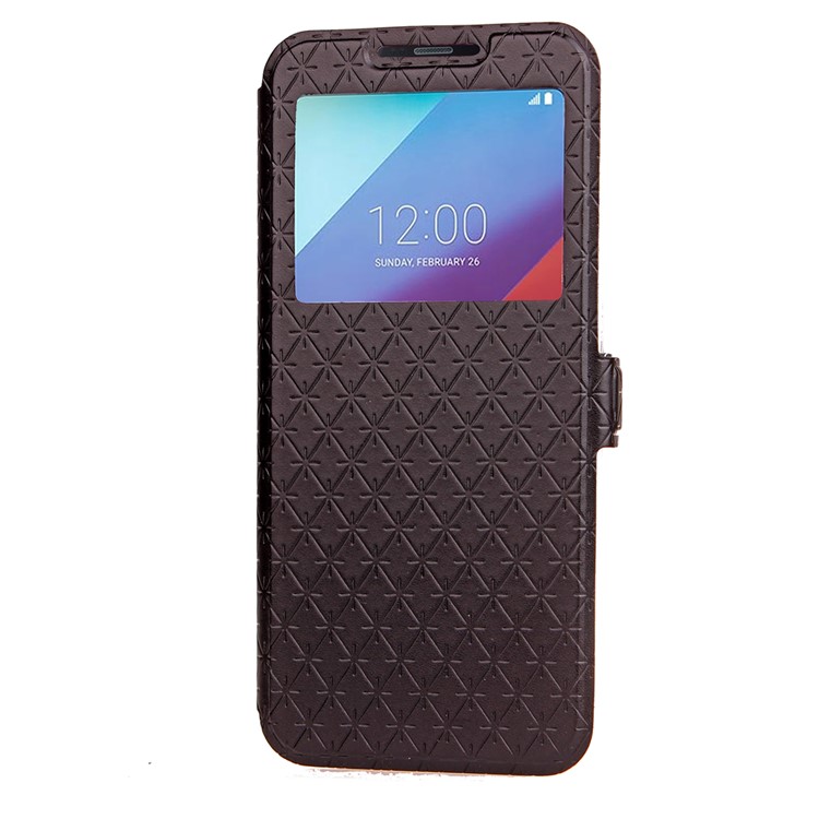 Rhombus Grain View Window Leather Phone Case with Card Slot for LG G6 - Black-4