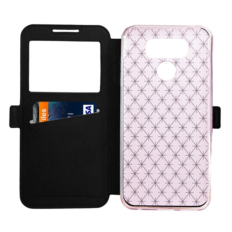 Rhombus Grain View Window Leather Phone Case with Card Slot for LG G6 - Black-5