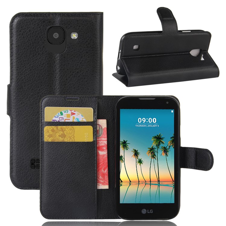 Litchi Skin Wallet Leather Stand Case for LG K3 (2017) - Black-1