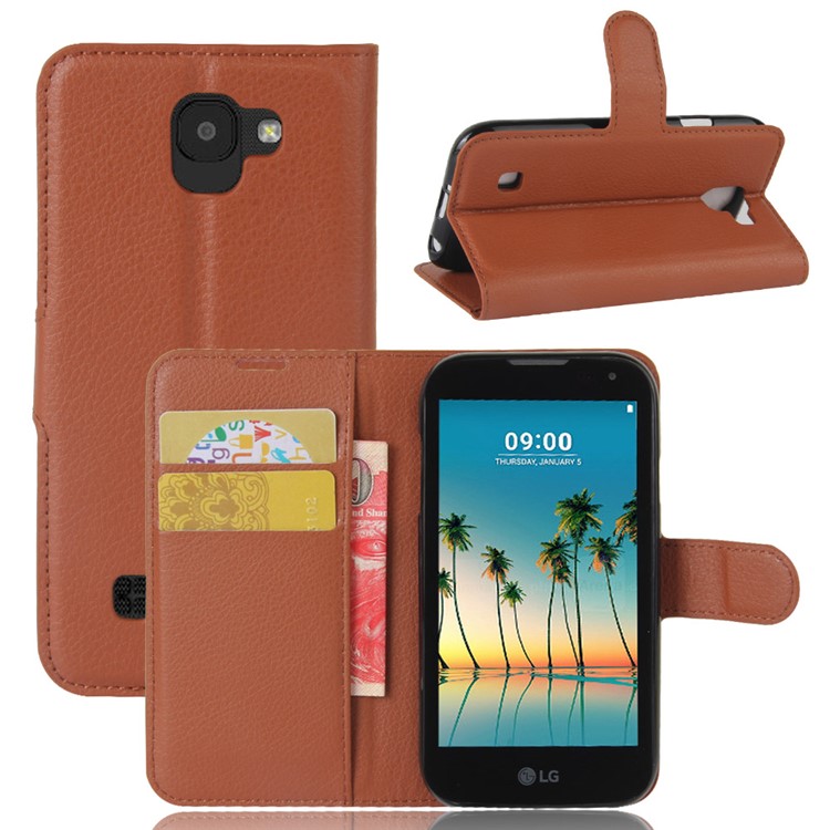 Litchi Skin Wallet Leather Case with Stand for LG K3 (2017) - Brown-1