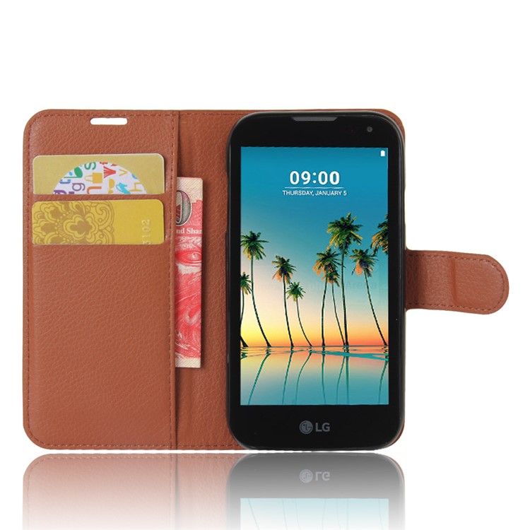 Litchi Skin Wallet Leather Case with Stand for LG K3 (2017) - Brown-4