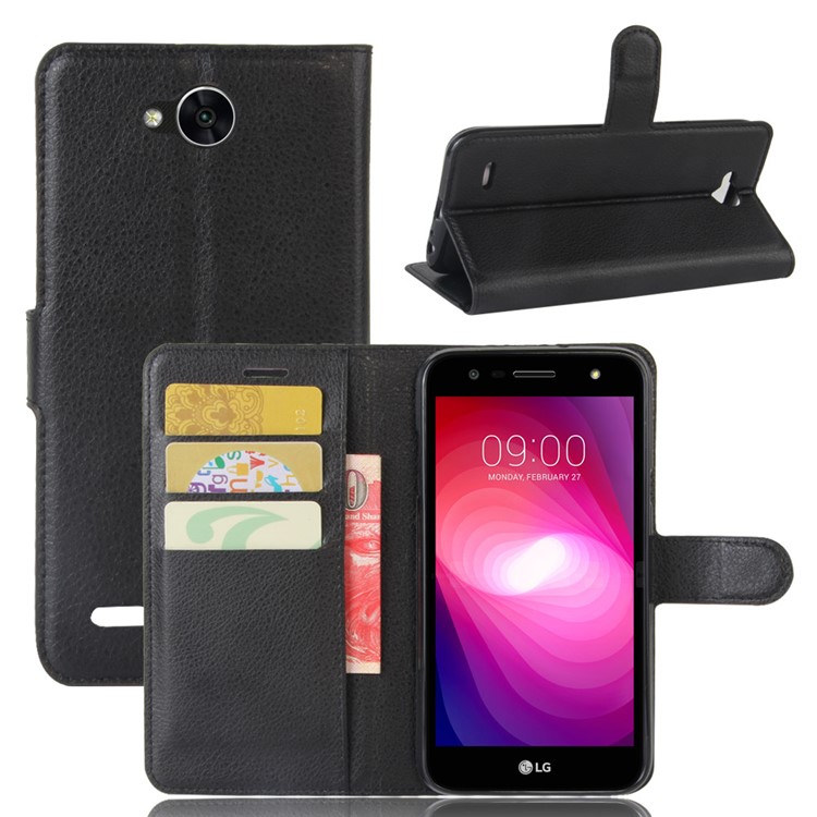 Litchi Texture Wallet Stand Leather Mobile Phone Case for LG X Power 2 - Black-1