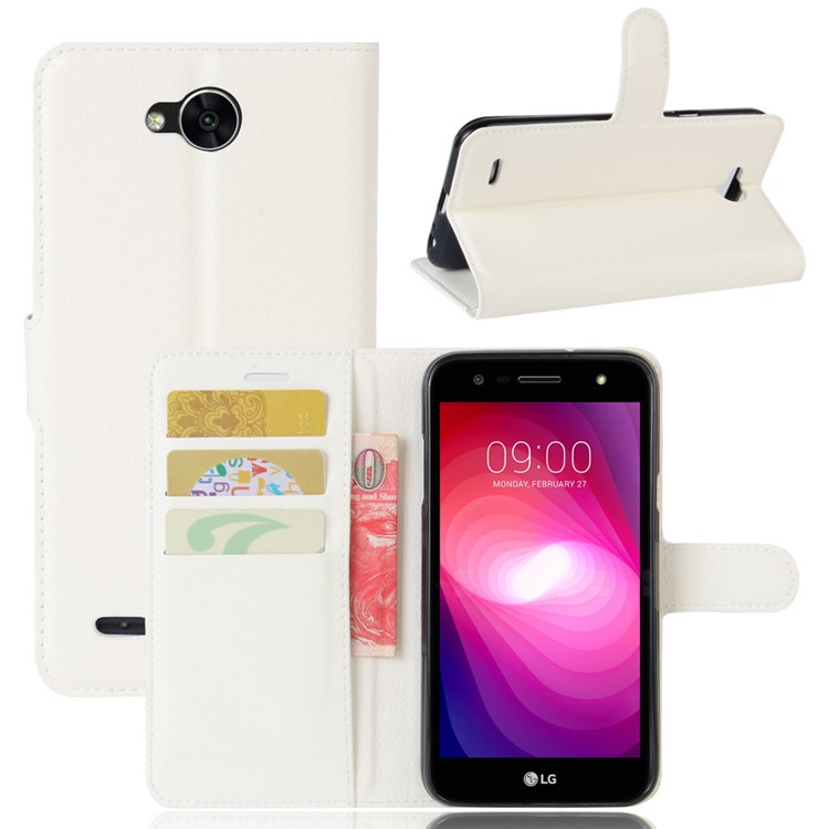 Litchi Skin Wallet Stand Leather Mobile Shell for LG X Power 2 - White-1