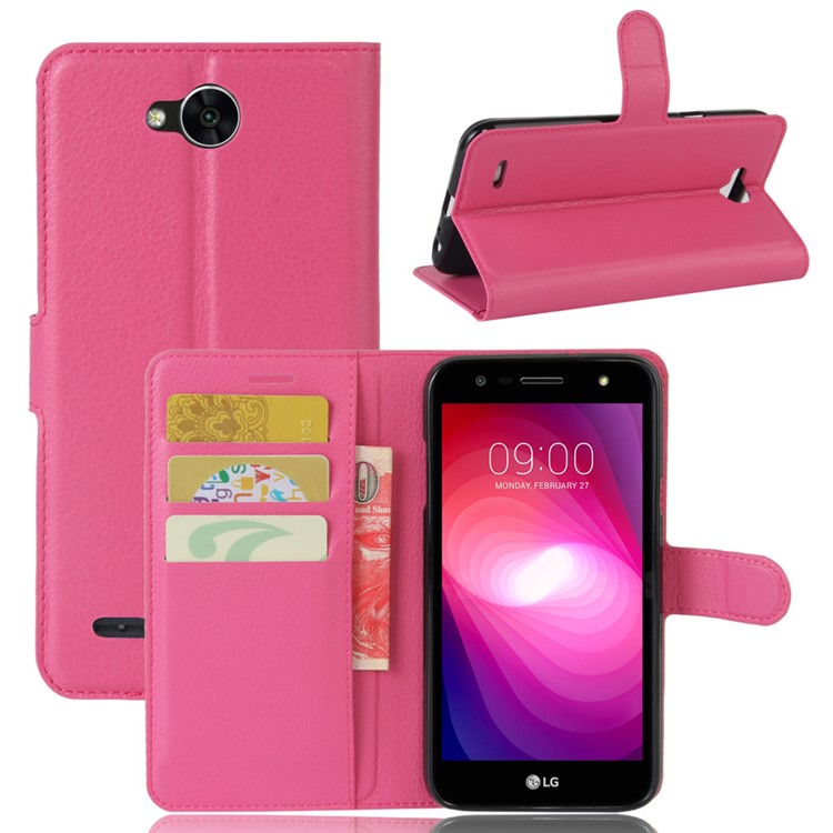 Litchi Texture PU Leather Wallet Stand Phone Cover for LG X Power 2 - Rose-1