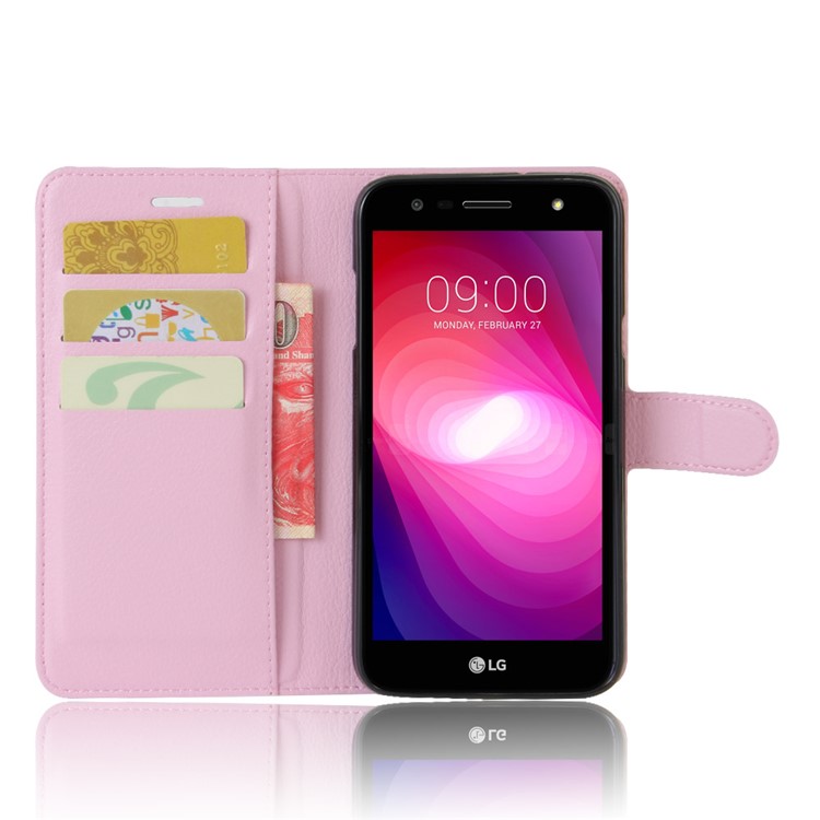 Litchi Skin Wallet Leather Mobile Phone Case with Stand for LG X Power 2 - Pink-4