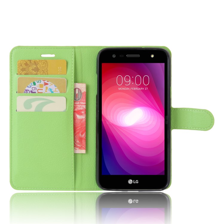 Cell Phone Accessory Litchi Grain Wallet Stand Leather Case for LG X Power 2 - Green-4