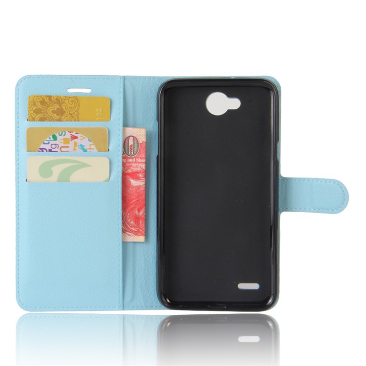 Litchi Grain Wallet Stand PU Leather Mobile Phone Shell for LG X Power 2 - Blue-3