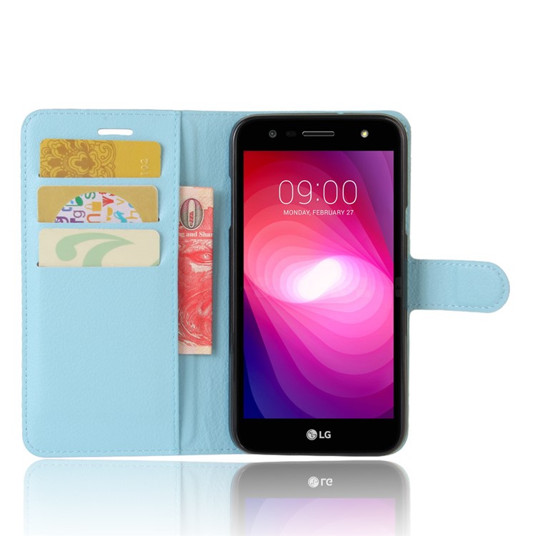 Litchi Grain Wallet Stand PU Leather Mobile Phone Shell for LG X Power 2 - Blue-4
