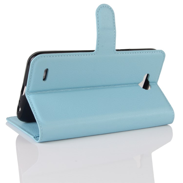 Litchi Grain Wallet Stand PU Leather Mobile Phone Shell for LG X Power 2 - Blue-5