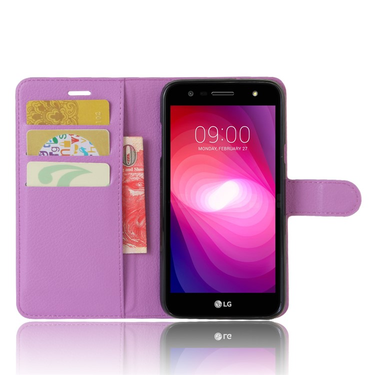 Litchi Skin Wallet Stand PU Leather Mobile Casing for LG X Power 2 - Purple-4