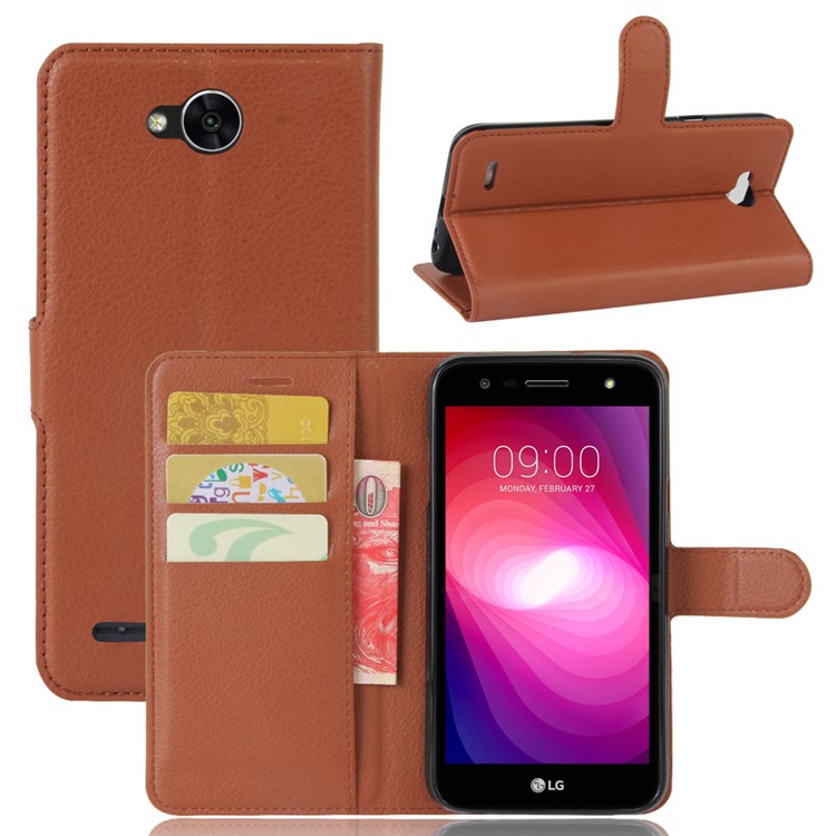 Litchi Grain Wallet Stand Leather Phone Cover for LG X Power 2 - Brown-1