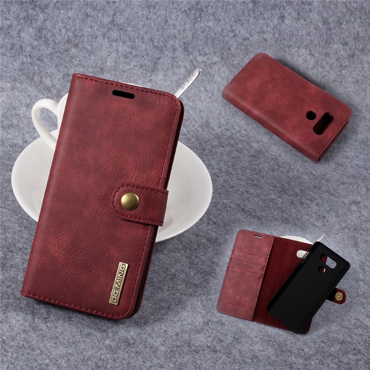 DG.MING Detachable 2 in 1 Wallet Split Leather Casing for LG G6 - Red-1