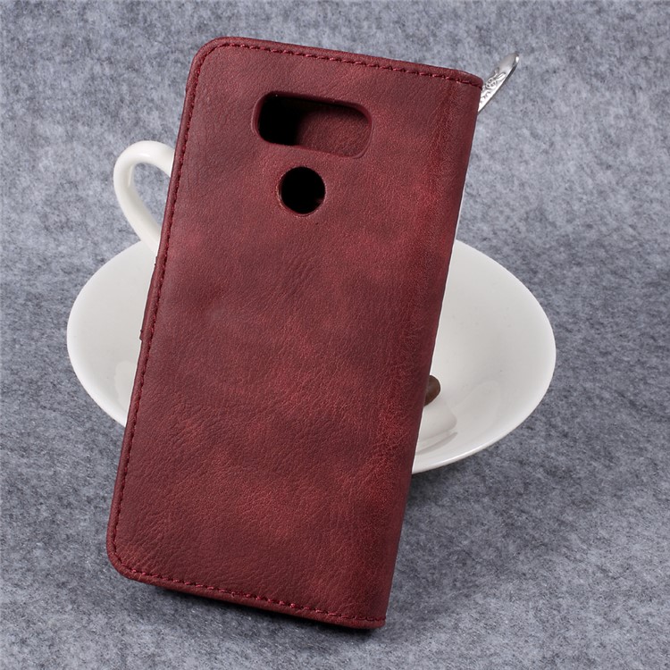 DG.MING Detachable 2 in 1 Wallet Split Leather Casing for LG G6 - Red-2