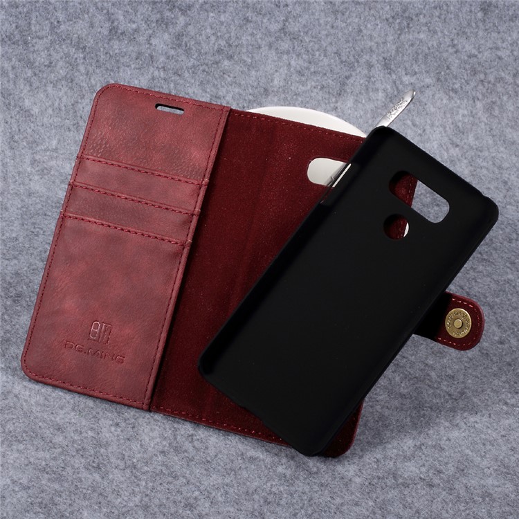 DG.MING Detachable 2 in 1 Wallet Split Leather Casing for LG G6 - Red-6