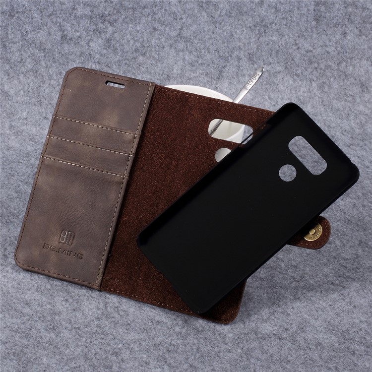 DG.MING Detachable 2 in 1 Card Holder Split Leather Phone Shell for LG G6 - Coffee-6