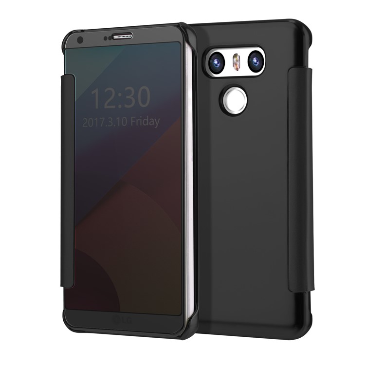 Plated Mirror Surface Window View Leather Smart Case for LG G6 - Black-1