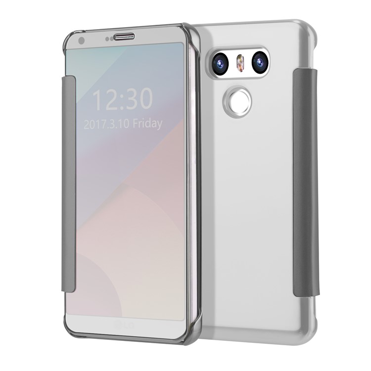 Plated Mirror Surface Flip Leather Smart View Case for LG G6 - Silver-1