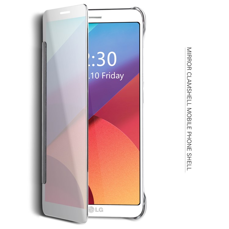 Plated Mirror Surface Flip Leather Smart View Case for LG G6 - Silver-2