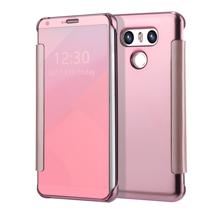 Smart Window Mirror Mobile Cover (PC + PU Leather) for LG G6 - Rose Gold-1