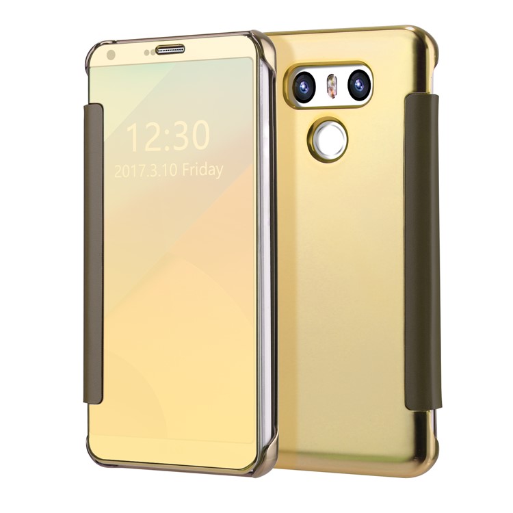 Mirror Clamshell Mobile Cover Smart Window Flip Leather Case for LG G6 - Gold-1