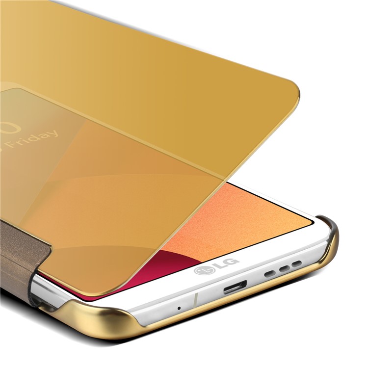 Mirror Clamshell Mobile Cover Smart Window Flip Leather Case for LG G6 - Gold-4
