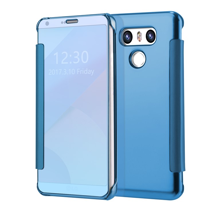 Smart Awakening Plating Mirror Surface PC Leather Accessory Case for LG G6 - Baby Blue-1