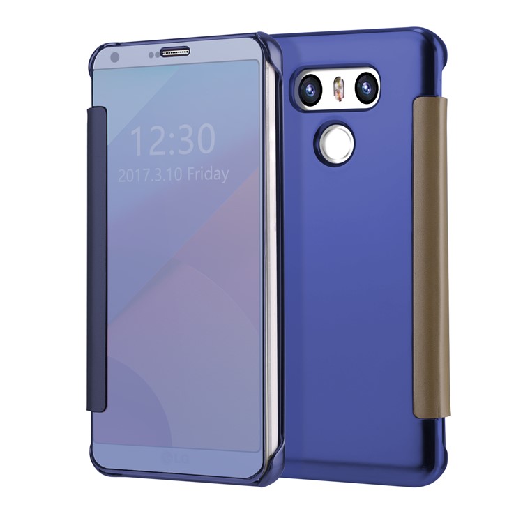 For LG G6 Plated Mirror Surface Window View Leather Smart Case Shell - Dark Blue-1