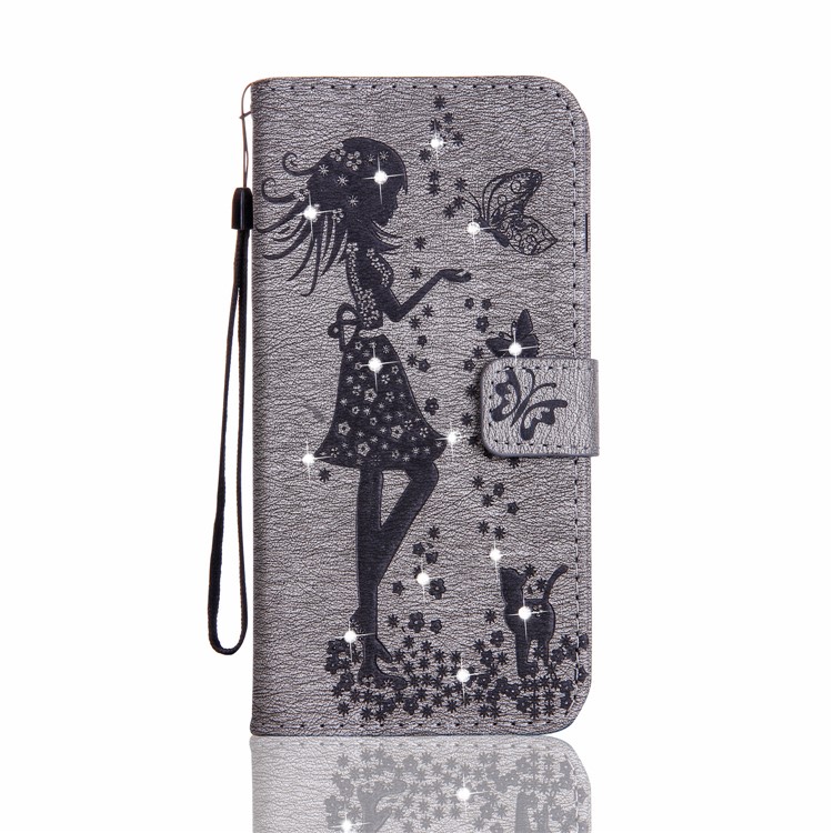 Crystal Decor Pattern Imprinted Leather Wallet Case for LG Stylus 2/G Stylo 2 LS775 /Stylus 2 Plus/Stylo 2 - Grey-1
