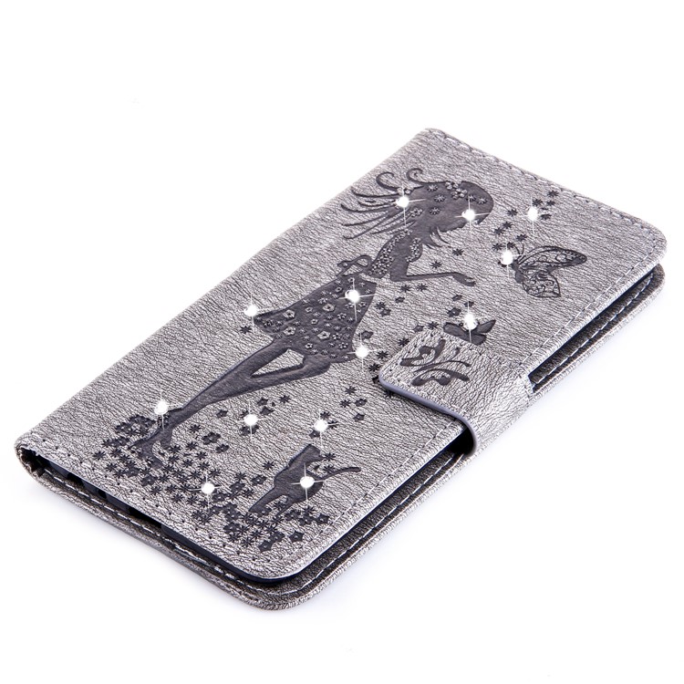 Crystal Decor Pattern Imprinted Leather Wallet Case for LG Stylus 2/G Stylo 2 LS775 /Stylus 2 Plus/Stylo 2 - Grey-3