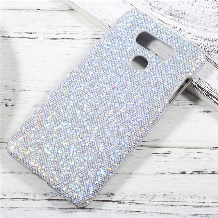 Leather Coated PC Hard Protector Case for LG G6 - Glitter Sequins / Silver-1