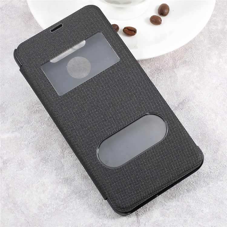Double Window Leather Stand Flip Cell Phone Case for LG G6 - Black-3