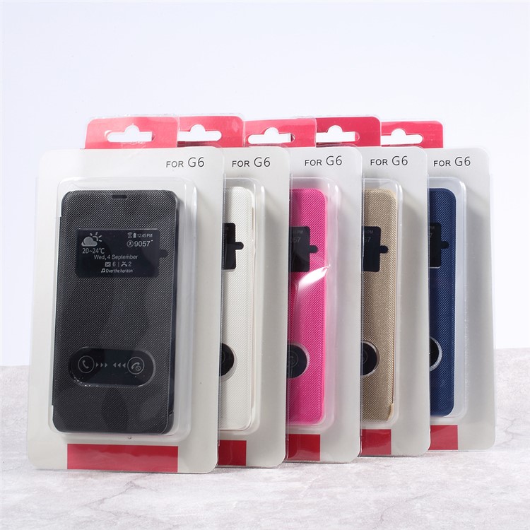 Double Window Leather Stand Flip Cell Phone Case for LG G6 - Black-8