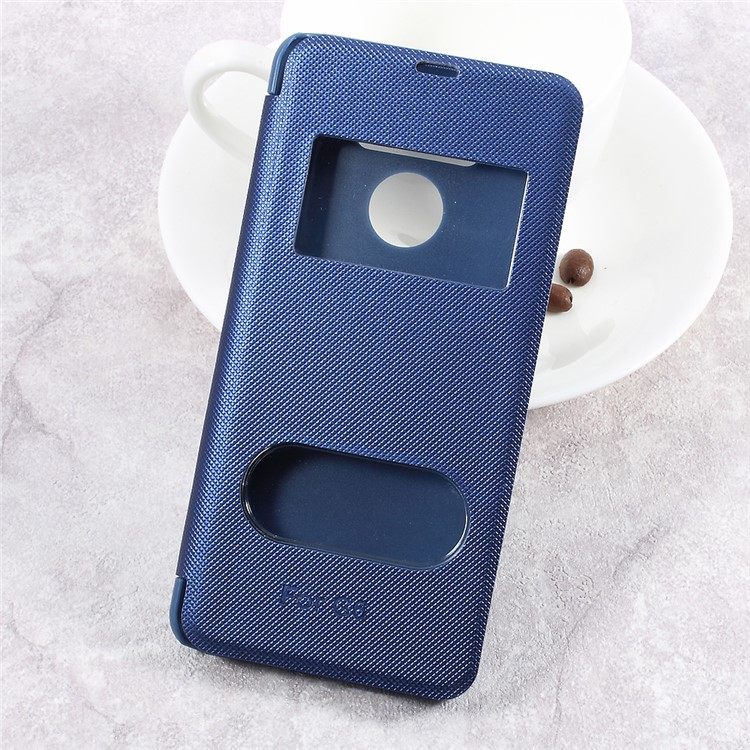 Dual Window Leather Stand Flip Phone Cover for LG G6 - Dark Blue-1