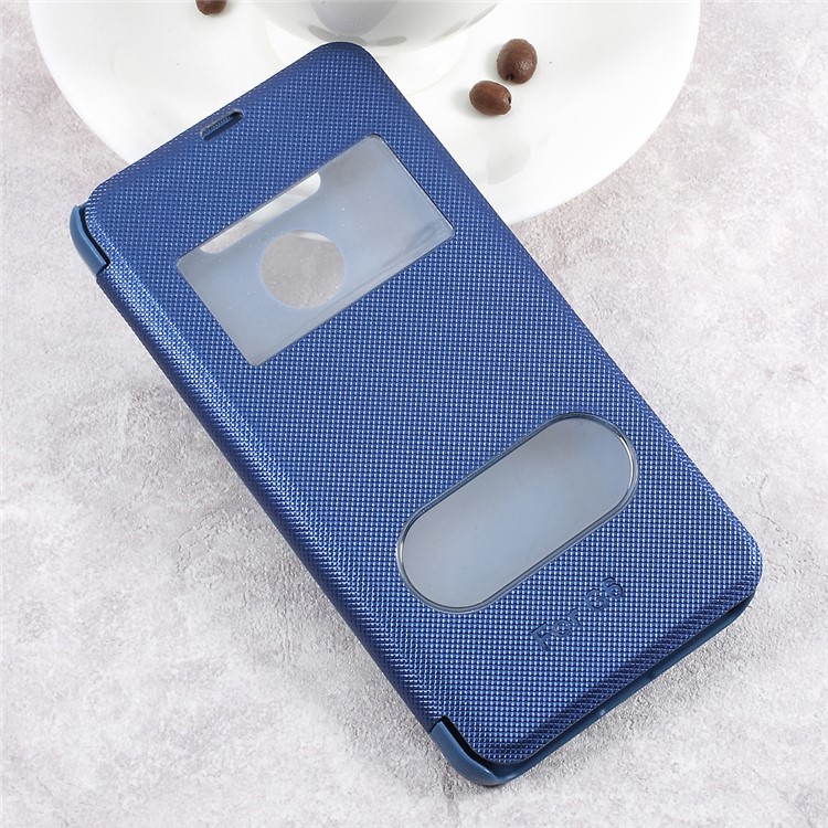 Dual Window Leather Stand Flip Phone Cover for LG G6 - Dark Blue-3