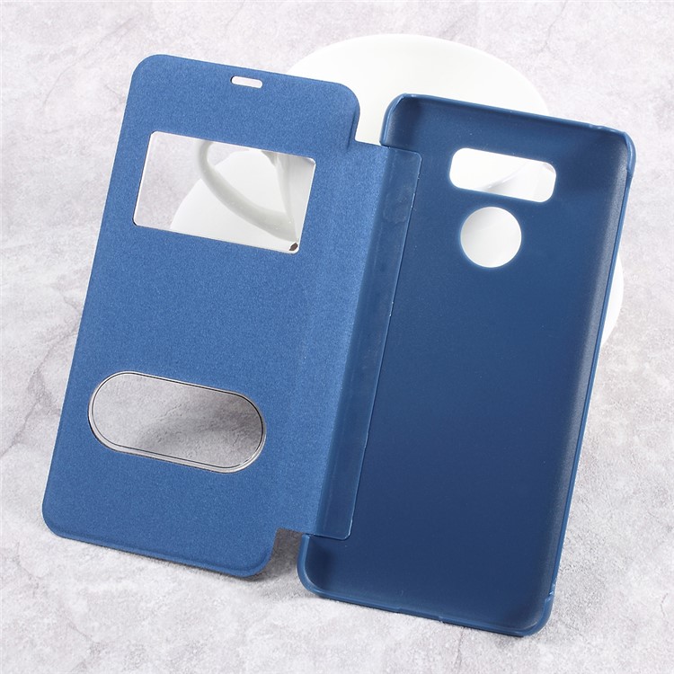 Dual Window Leather Stand Flip Phone Cover for LG G6 - Dark Blue-5