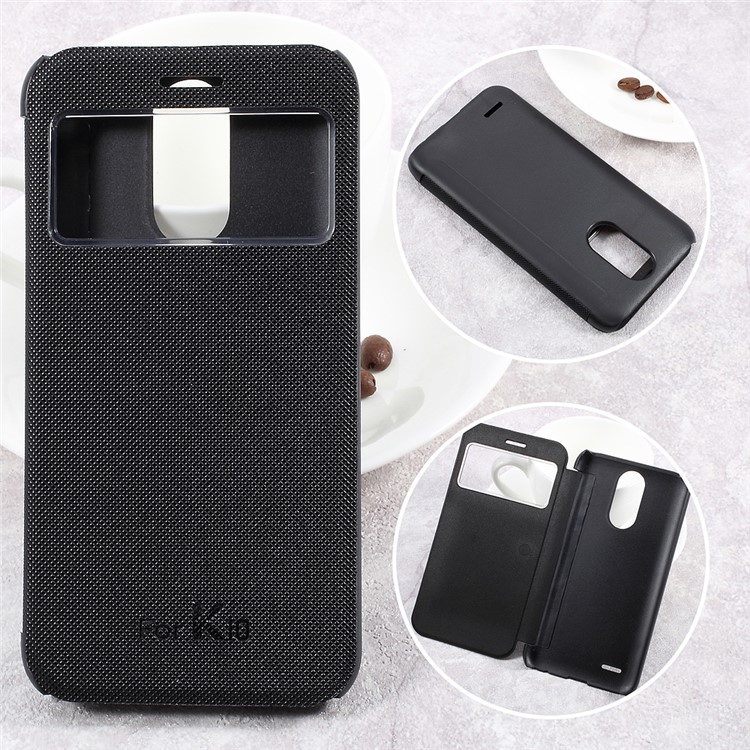 Cross Texture Smart View Window Leather Case for LG K10 (2017) - Black-1