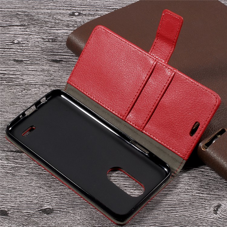 Litchi Skin Wallet Leather Stand Case for LG K4 (2017) - Red-6